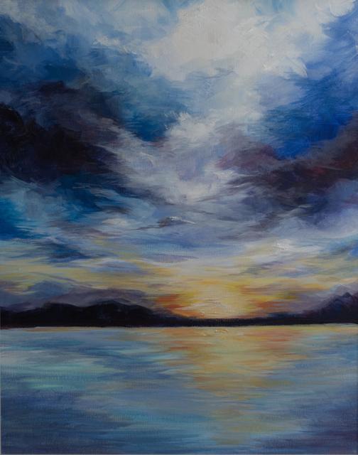 Moody blue sunset sky over water