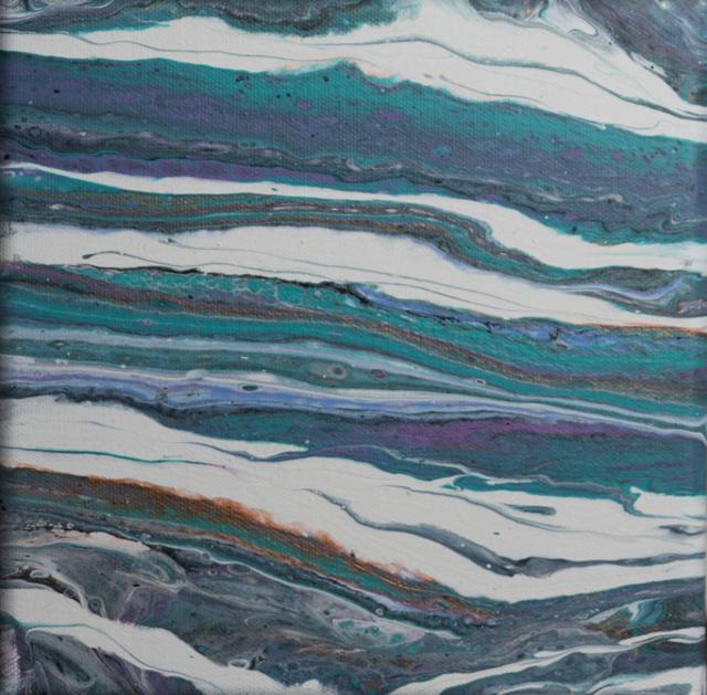 Marbled teal and white wave abstract painting