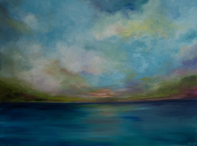 Pastel clouds reflected over the horizon