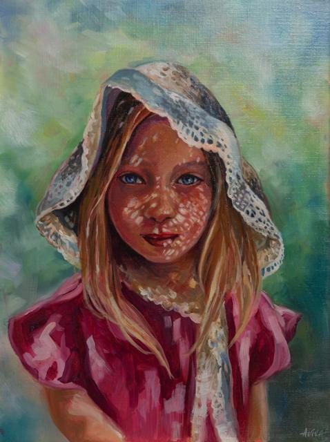 Portrait of a girl in a lace hood, straight on