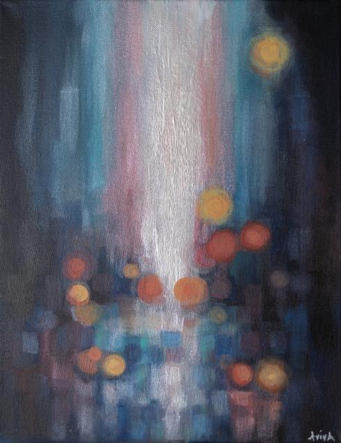 Atmospheric painting with soft colorful light streaks