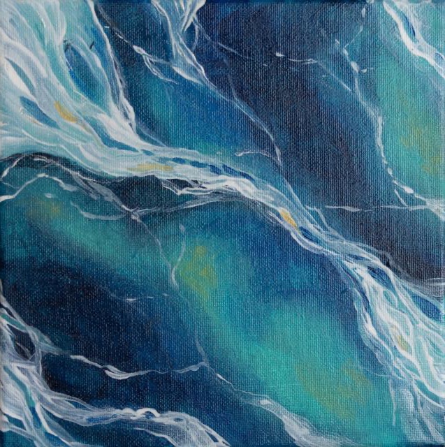 Dynamic blue abstract wave painting