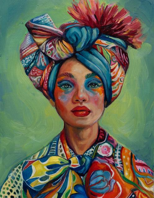 Colorful portrait of a woman in a turban
