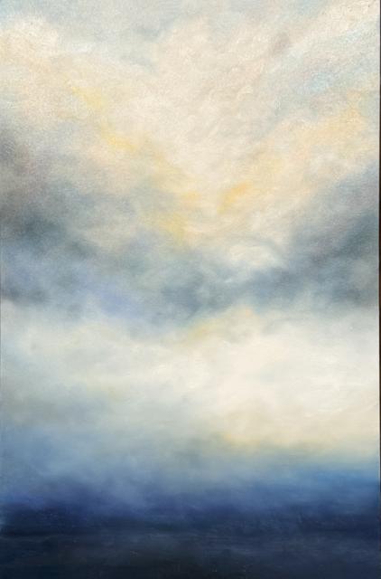 Hazy clouds dissolving into a deep blue horizon