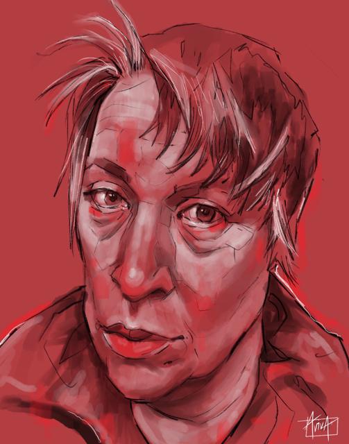Monochromatic red-toned sketch portrait